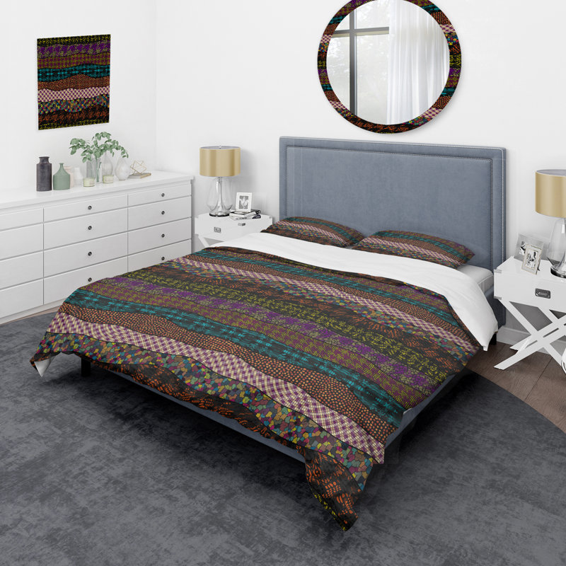 Patchwork ondulé brun - ensemble de housse de couette abstrait - microfibre de polyester