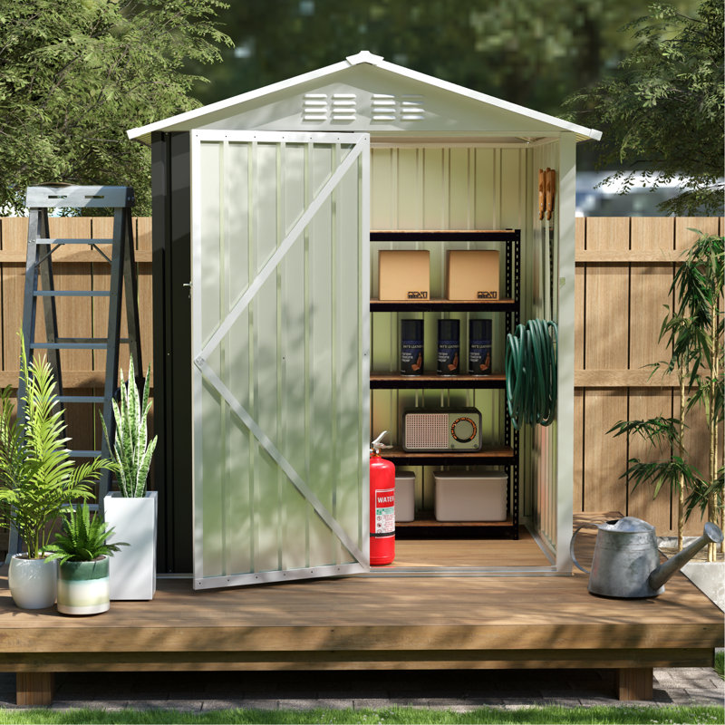5.4X4.27 Ft Outdoor Metal Shed With Hinge Door, High - Quality Galvanized Steel, Long Lasting, Smooth Opening, For Lawn And Bike Door Spaces, Color Term Performance, Patio