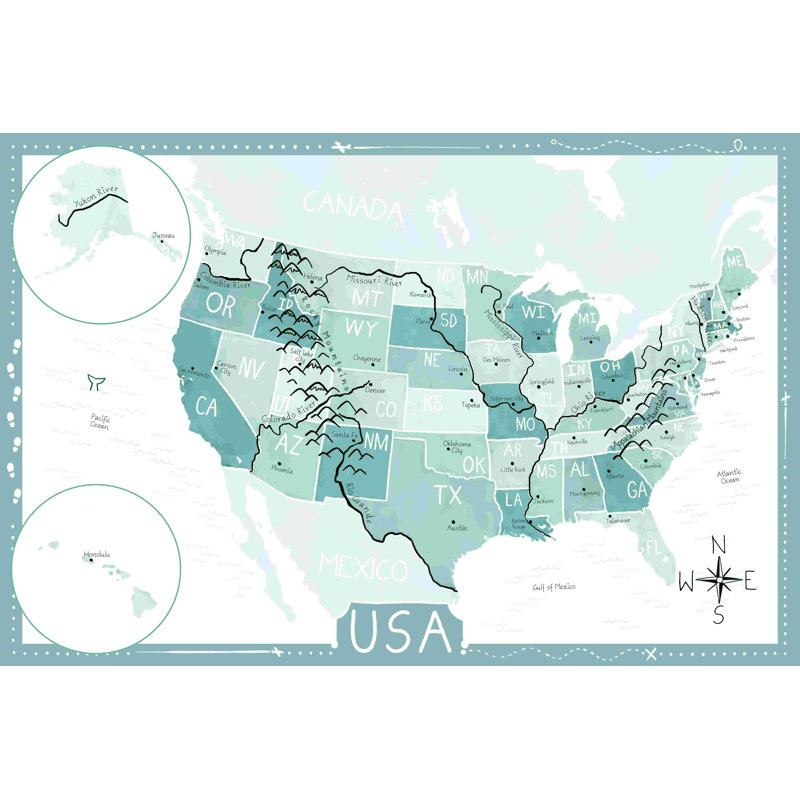 Carte des États-Unis - reproduction sur toile tendue, L 12 po x H 8 po