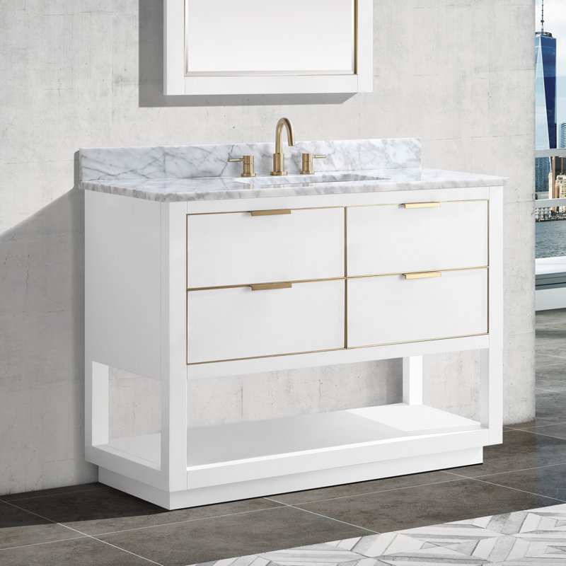 Allie 42'' W Single Bathroom Vanity Base, White/Matte Gold