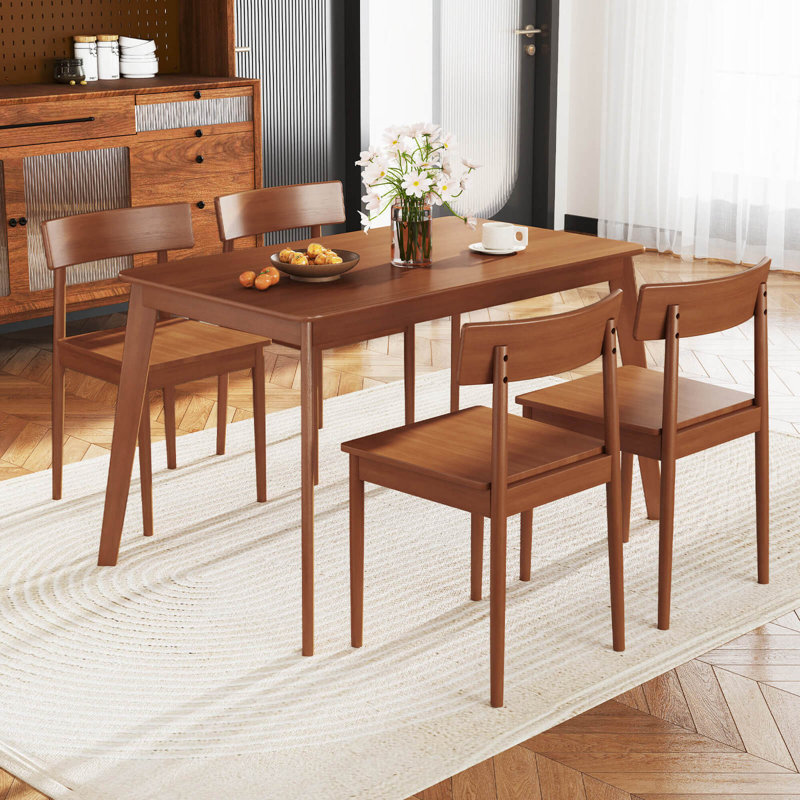 Ensemble de table de salle à manger 5 pièces et 4 chaises avec structure en bois d'hévéa