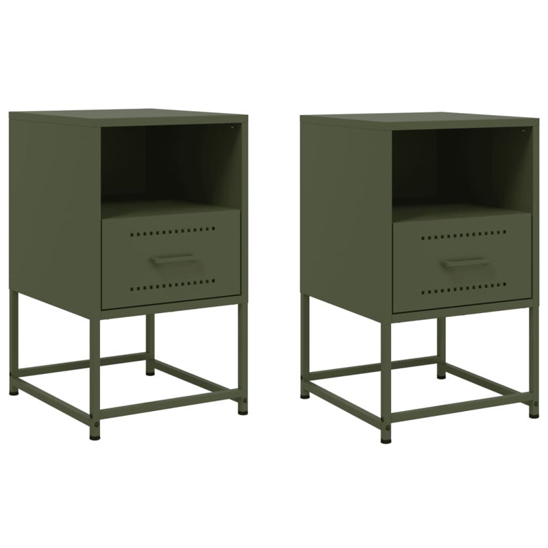 Angeliese 36cm W Steel Bedside Table, Olive Green