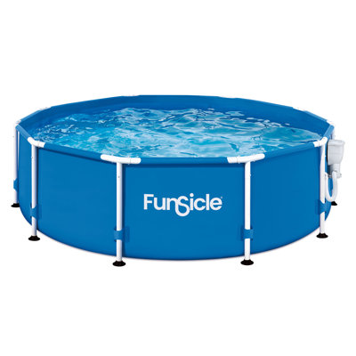 Funsicle 12' x 30" Outdoor Activity Round Frame Pool with 12' Debris Cover, Blue