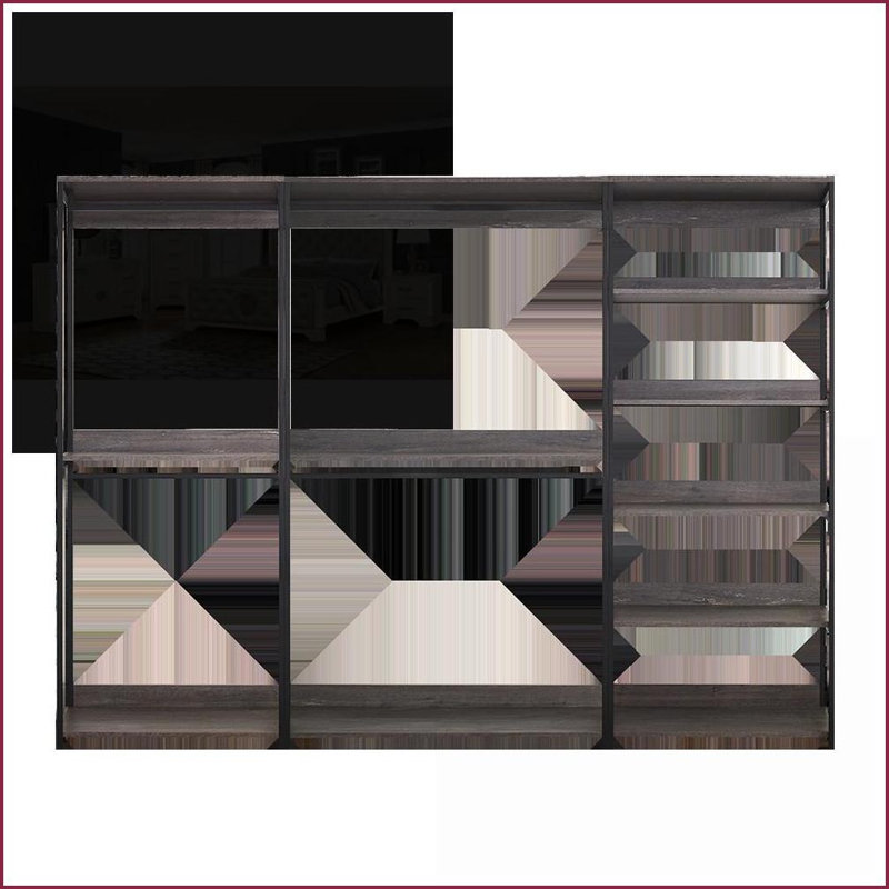 Walk-in Closet System | Configurable Weathered Wood w/ Black Metal Frame | Spacious Drawer | Wood+Metal | Grey, Gray