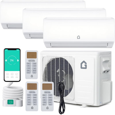 28K 3 Zone Mini Split Air Conditioner and Heater, 20 SEER2 208-230V 9000 + 9000 + 12000 BTU Wifi Mini Split AC/Heating System Multi Zone, Ductless, Wall Unit, with Installation Kits