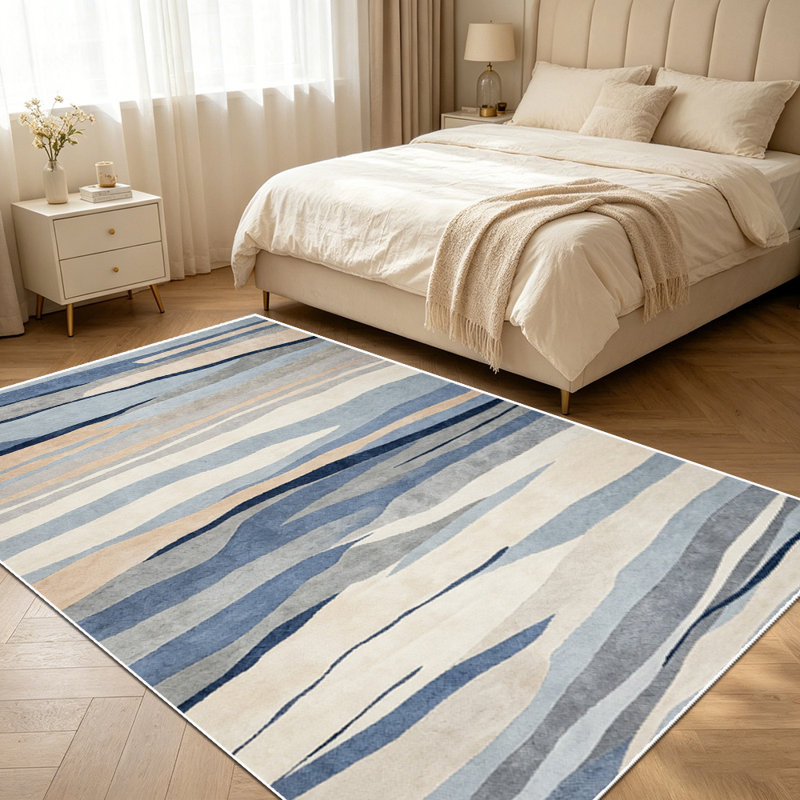 1PC Modern Abstract Wavy Neutral Stripe area rugs for Living Room, Soft and Comfortable, Suitable for all seasons, easy-to-maintain, machine washable Indoor floor mat, Under Table Farmhouse suitable for dining room, bedroom, home office, entryway,...
