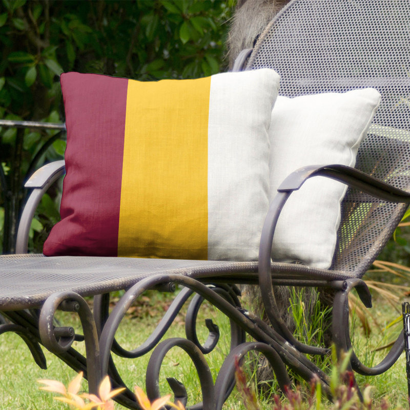 Striped Outdoor Reversible Throw Pillow, 16" H x 16" W, Maroon/Yellow