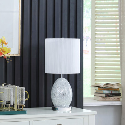 20"In Niels Silver Mirror Glass/Metal Table Lamp W/ Nightlight
