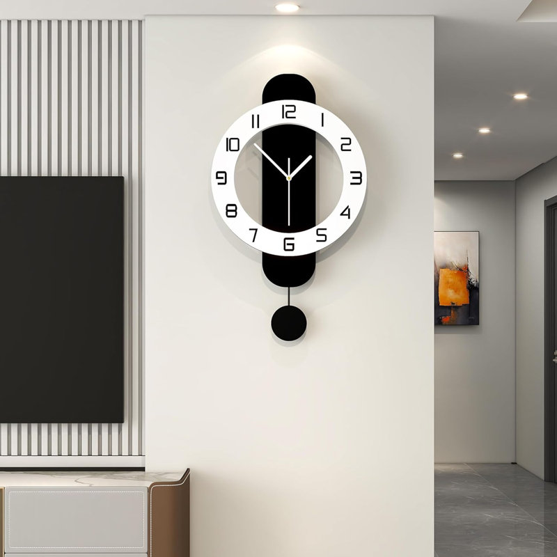 24'' Modern Non Ticking Silent Wall Clock With Pendulum