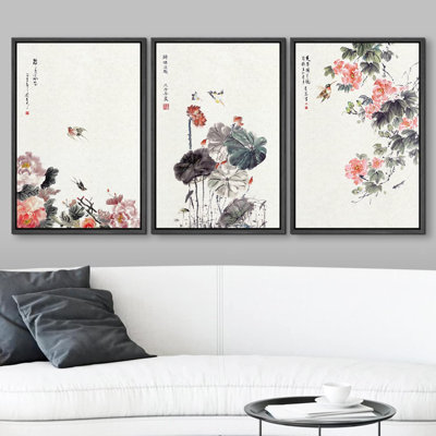 Chinese Ink Painting of Flowers and Birds Modern Wall Decor