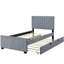 Lit simple tapissier en velours avec lit gigogne gris - Apparence attrayante en gris, sans sommier, construction solide, accessoire de maison élégant-1656421472-1656421473
