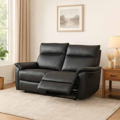 Causeuse Lenne, similicuir noir, fauteuil inclinable manuel, 63 po