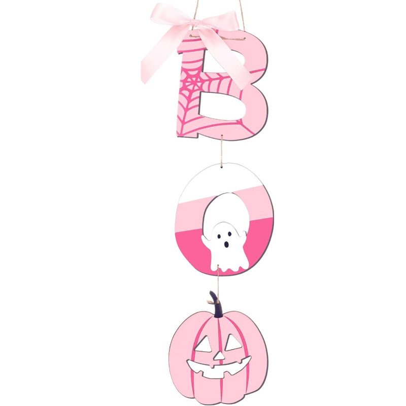 Plaque de porte rose «boo» pour Halloween