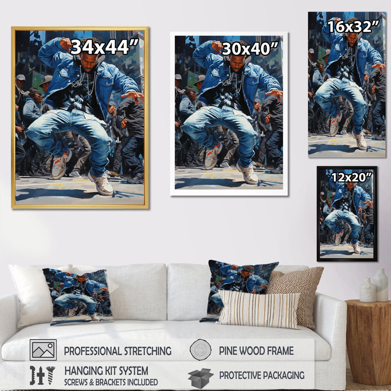 «Black and Blue Break Dance Fusion V», reproduction sur toile, Cadre simple noir, H 20 po x l 12 po x P 1 po