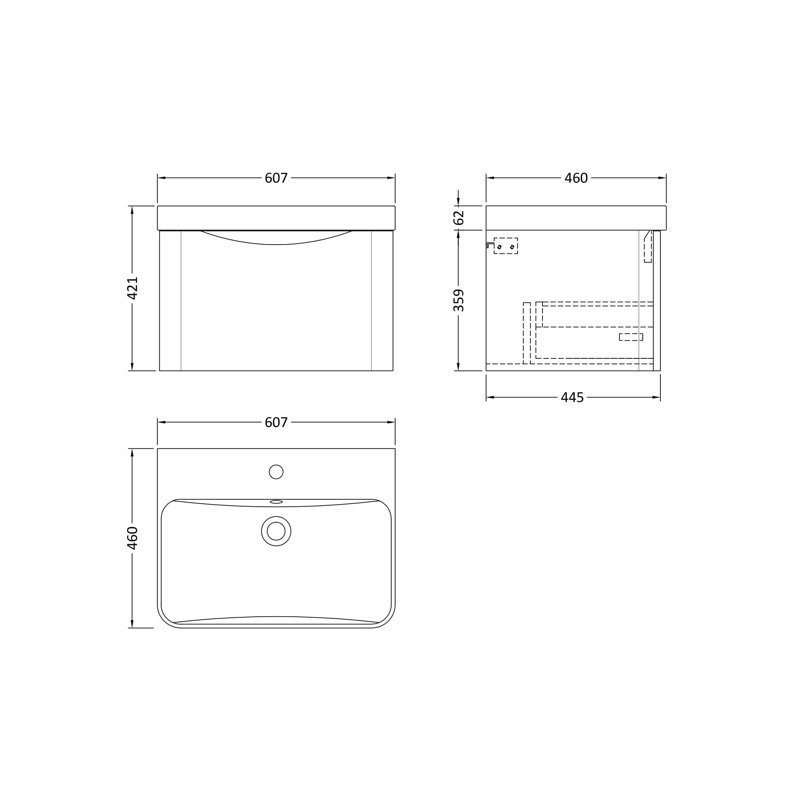 Lunar Bathroom Vanity, Satin White, 60.7 cm W