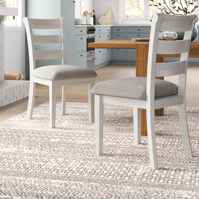 Ivory Ladderback Upholstered Wood Side Chair with Memory Foam Seat
