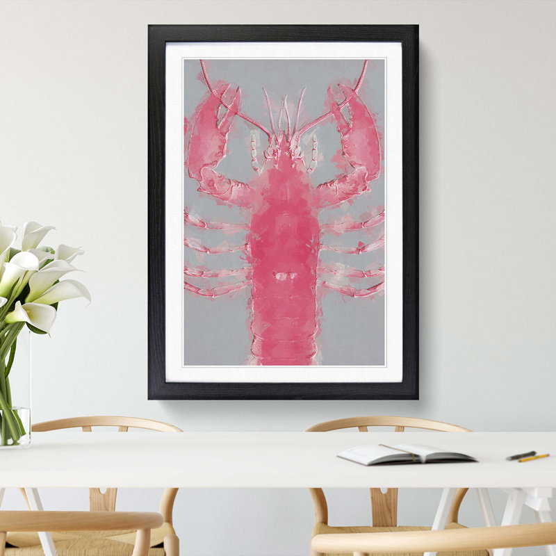 The Pink Lobster in Abstract - Picture Frame Graphic Art Print on MDF, 87cm H x 62cm W x 2cm D, Black Framed