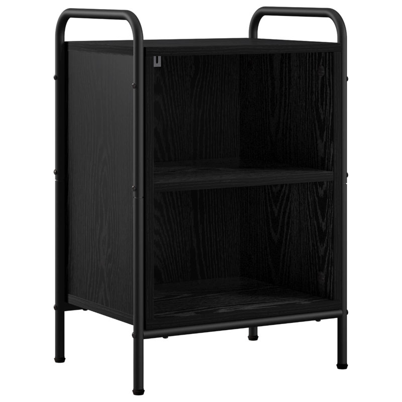 40 cm W Galvanised Steel Bedside Table, Black Oak