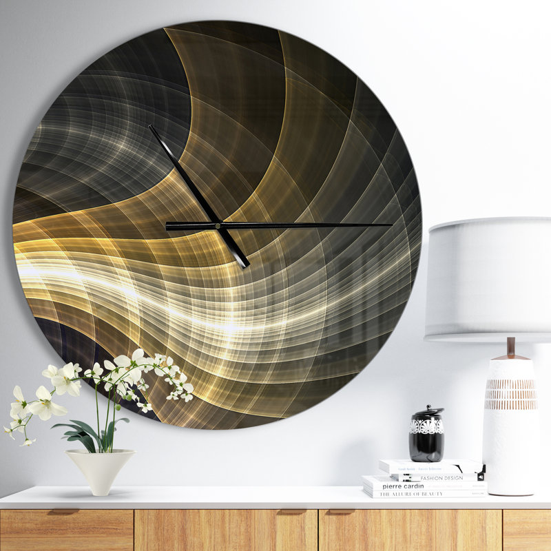 Horloge murale moderne jaune avec lumière fractale, Moyen