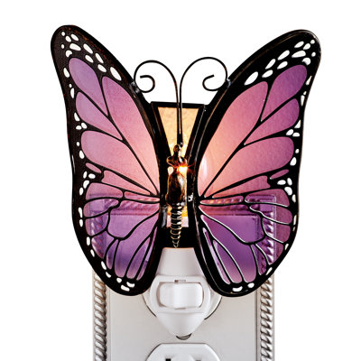 Purple Butterfly Stained Glass Design Night Light