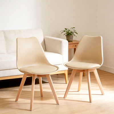 Upholstered Modern Dining Chair，thickened  Sponge-filled Seat Cushion And Pu Leather Surface With Solid Wood Legs For Multiple Spaces,set Of 2 (khaki)