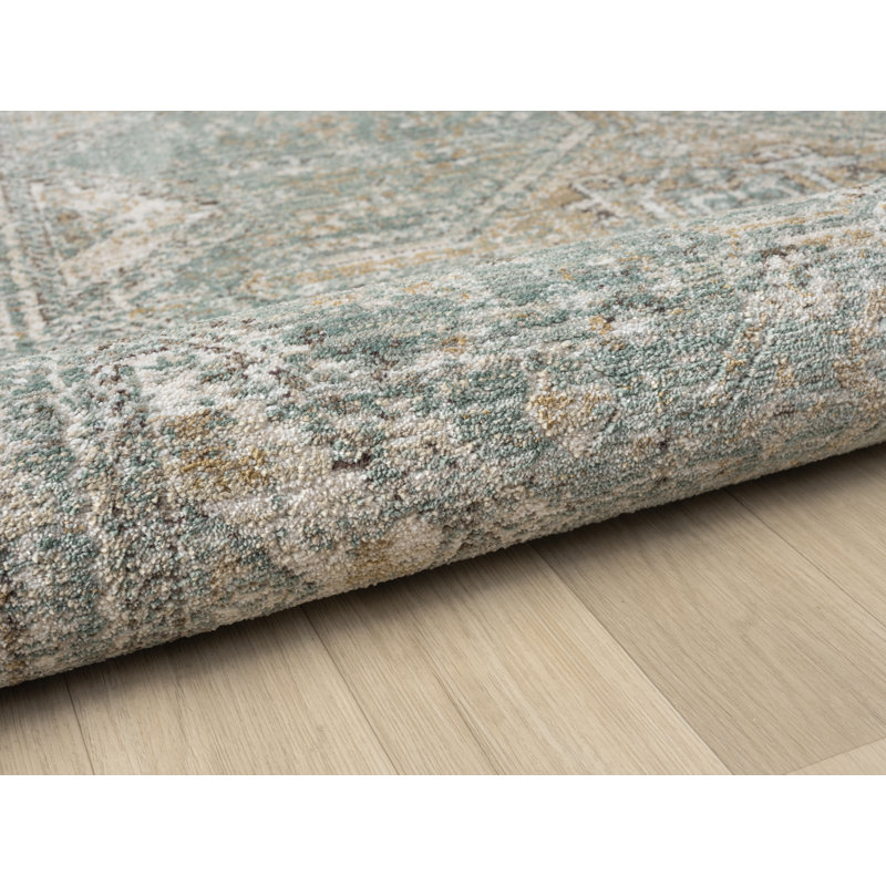Heritage Power Loomed Polyester Indoor Rug, 3'3x5', Turquoise