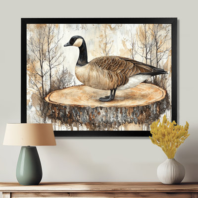 Oie d'automne par le lac en bois I - oie, art mural