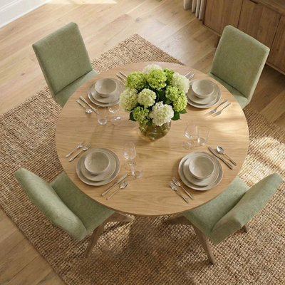 Gregg 4 - Person Dining Table Sets With 52'' Round Table & 4 Upholstered Solid Wood Chairs