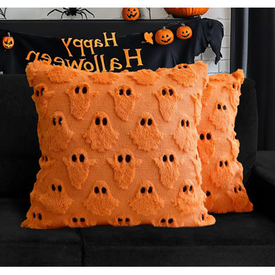 18x18 Inch Halloween Pillow Covers Set of 2,Orange Ghost Farmhouse Home Decor