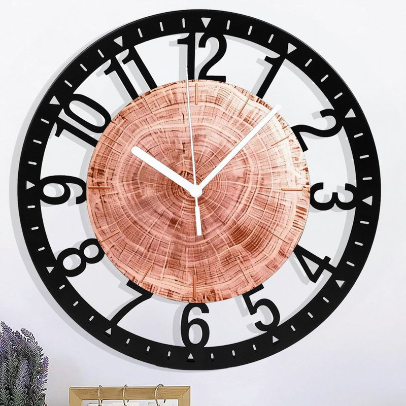 Horloge murale ronde en fer 10 po avec mouvement à quartz silencieux, chiffres arabes, impression UV, Or rose