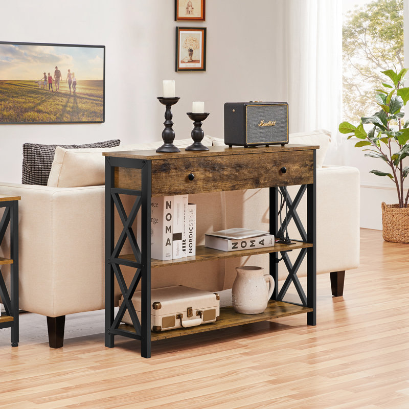 Papineau 40'' W Console Table with USB Ports and Outlets, Rustic Brown