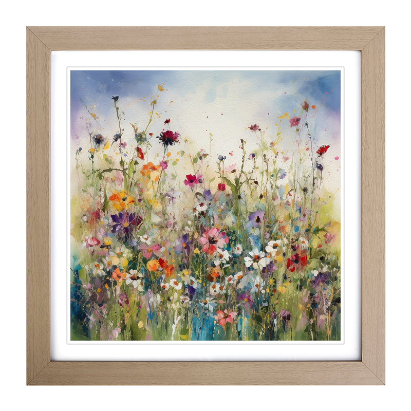 Meadow Floral Art No.2 - Framed Print, Oak