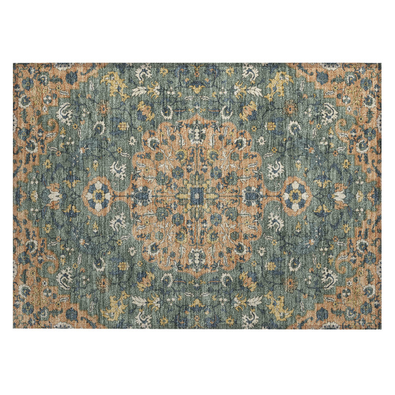 Machine Washable Indoor/Outdoor Chantille ACN2463 Traditional Rug, 1'8" x 2'6", Copper