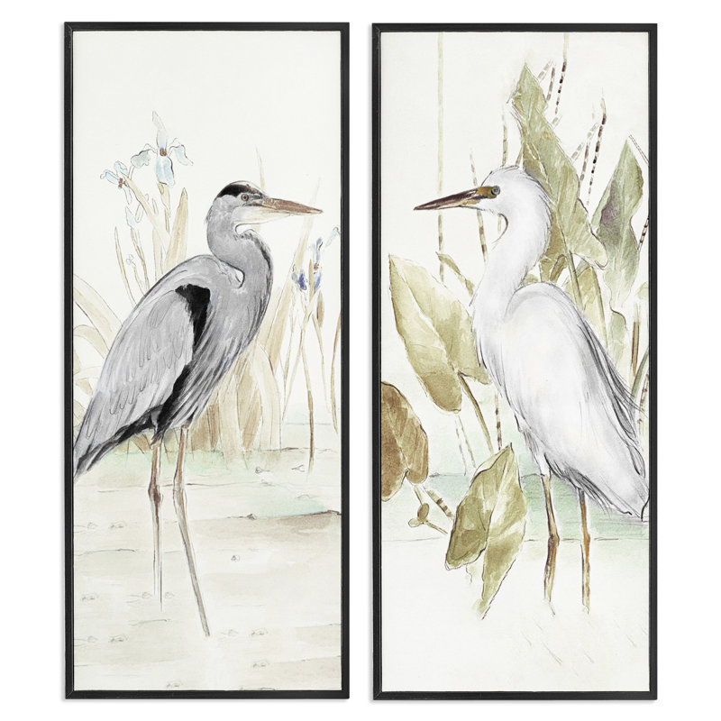 «Heron Egret Marsh Landscape», ensemble de 2 giclées encadrées par Lanie Loreth, H 30 po x l 13 po