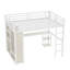 Structure de lit mezzanine grand format avec garde-robe intégrée, lit mezzanine en métal avec bureau et tablettes de rangement, grain de bois blanc