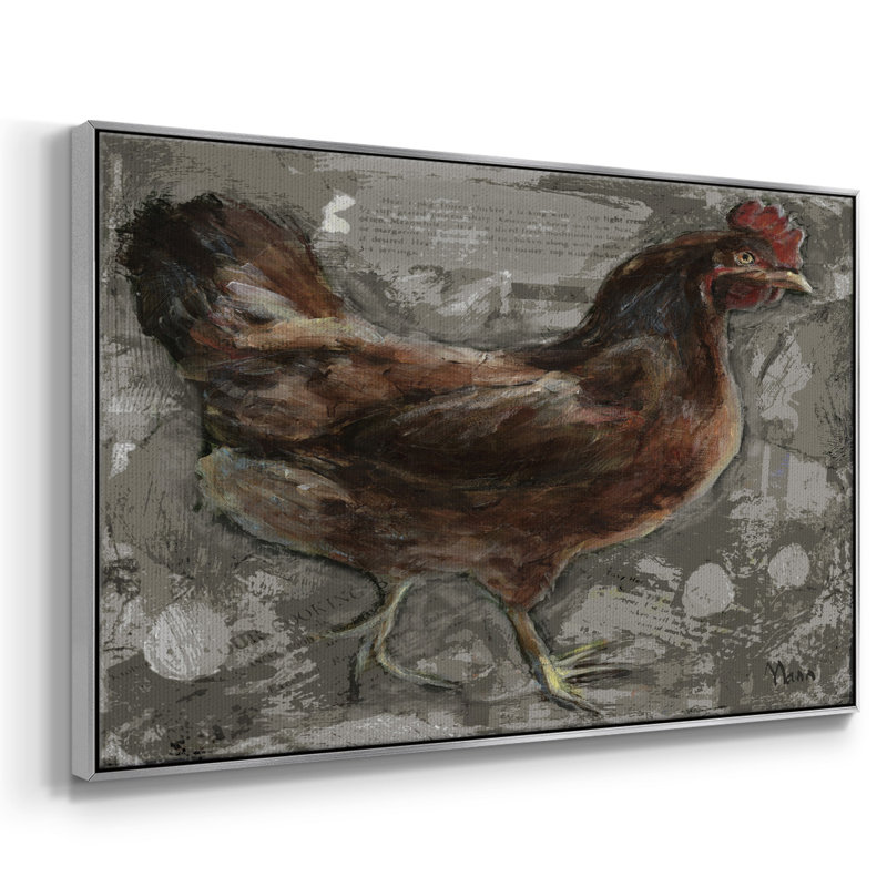 Poule rouge - reproduction encadrée de qualité supérieure, Toile avec cadre argenté, H 41 po x l 27 po x P 2 po