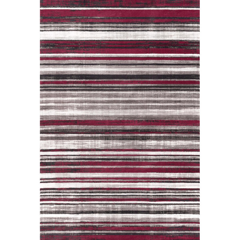Tapis rayé en polyester brun clair / rouge Dawnta, Rectangle 3 pi 11 po x 5 pi 11 po