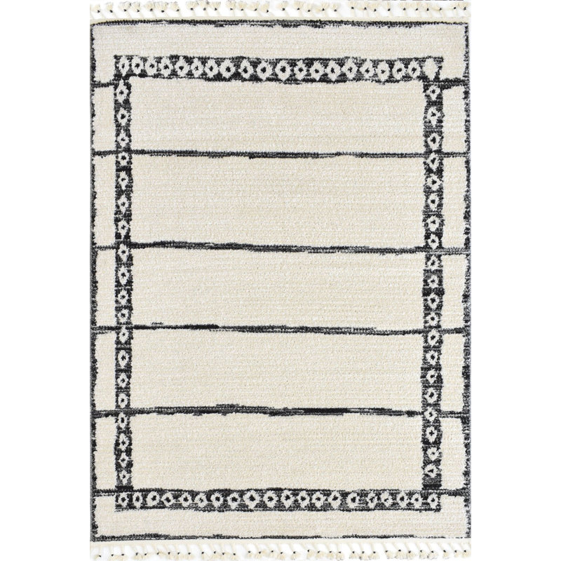 Tapis blanc en polypropylène / polyester tissé à la machine Kealee, Rectangle 8 pi 3 po x 10 pi