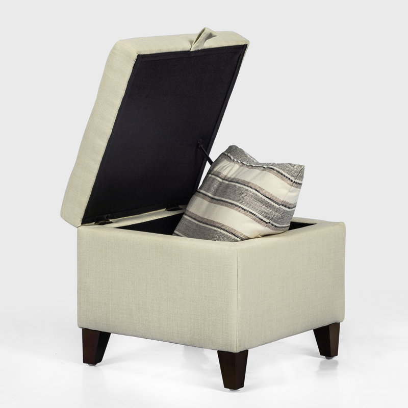 Kays Upholstered Ottoman, Rice White Linen Blend, Brown