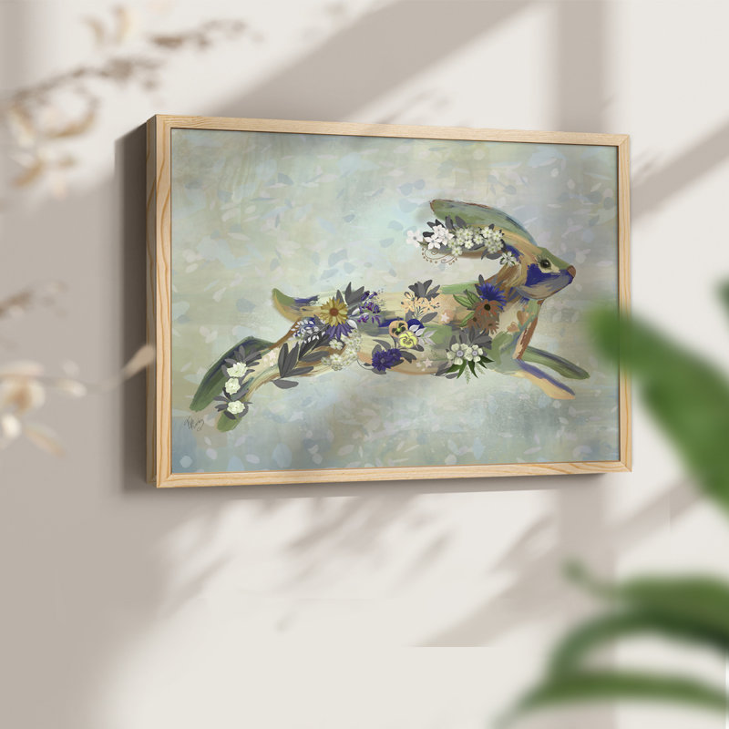 Fantastic Florals Hare, Courir - Reproduction encadrée - Restickable, Naturel, H 22 po x l 28 po