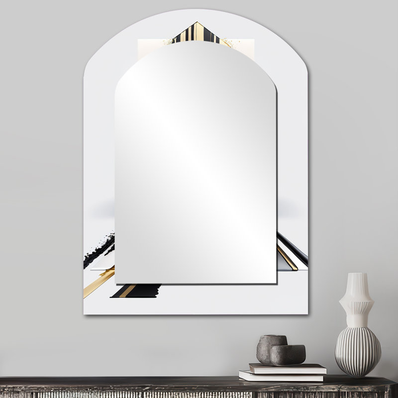 «Black and Gold Cubic Expression V - Cubism Asymmetric Unique Wall Mirror Decor», or, 34 po x 25 po