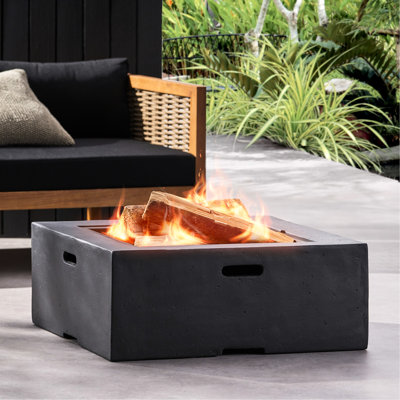 29" Square Fire Pit In Dark Gray Magnesium Oxide - Wood Burning, Outdoor Entertainment Center, 28.81 In. D, W, 17.64 H, 52.82 Lb Burning Appliance Oxide, Relax Hub, Depth, Width, Height,