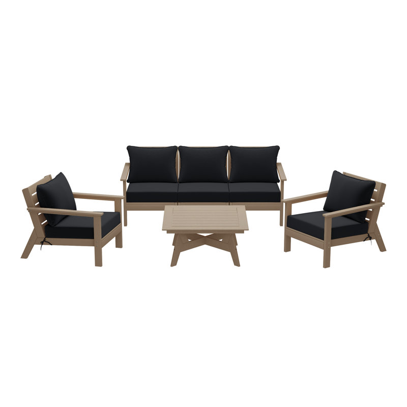 6-Piece Deep Seating Set, Black, Light Brown