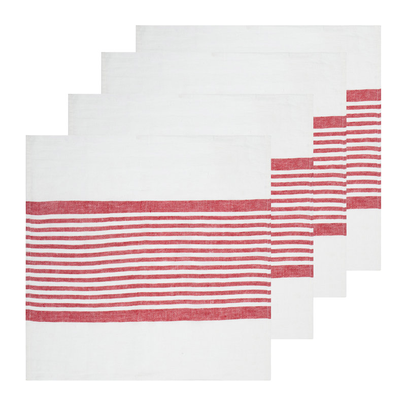 Camargo Striped Square Napkin, White/Red