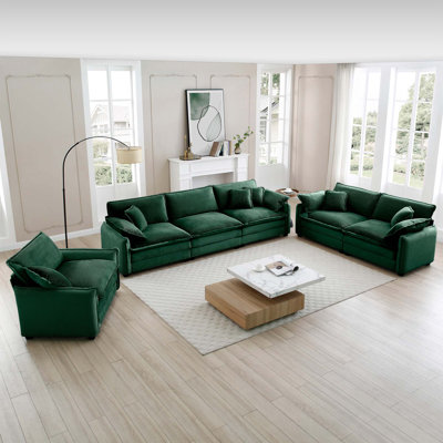 3 Piece  Comfortable Oversized Sectional Sofa, One Single Sofa and One 2-Seater Sofa and One 3-Seater Sofa ,Green Corduroy Deep Seat Sofa