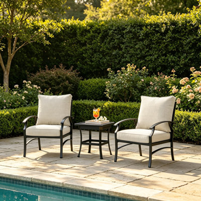 Nickita 3 Pieces Set Metal Outdoor Patio Furniture Chairs Set with Cushions and End table