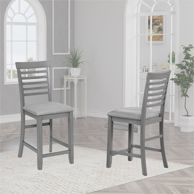 Ensemble de 4 chaises d'appoint rembourrées, tissu gris ardoise, structure en bois d'hévéa, hauteur de 40 po, pour la cuisine ou la salle à manger