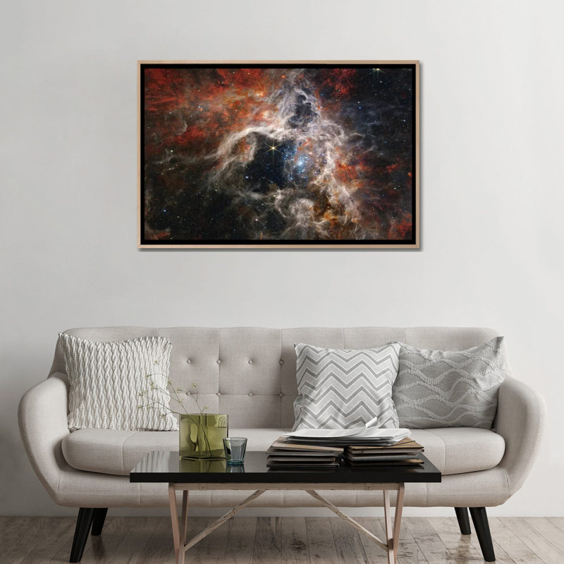 «Tarantula Nebula, James Webb Telescope Image», reproduction d'art sur toile encadrée, 48 po x 32 po, Framed Canvas, Beige