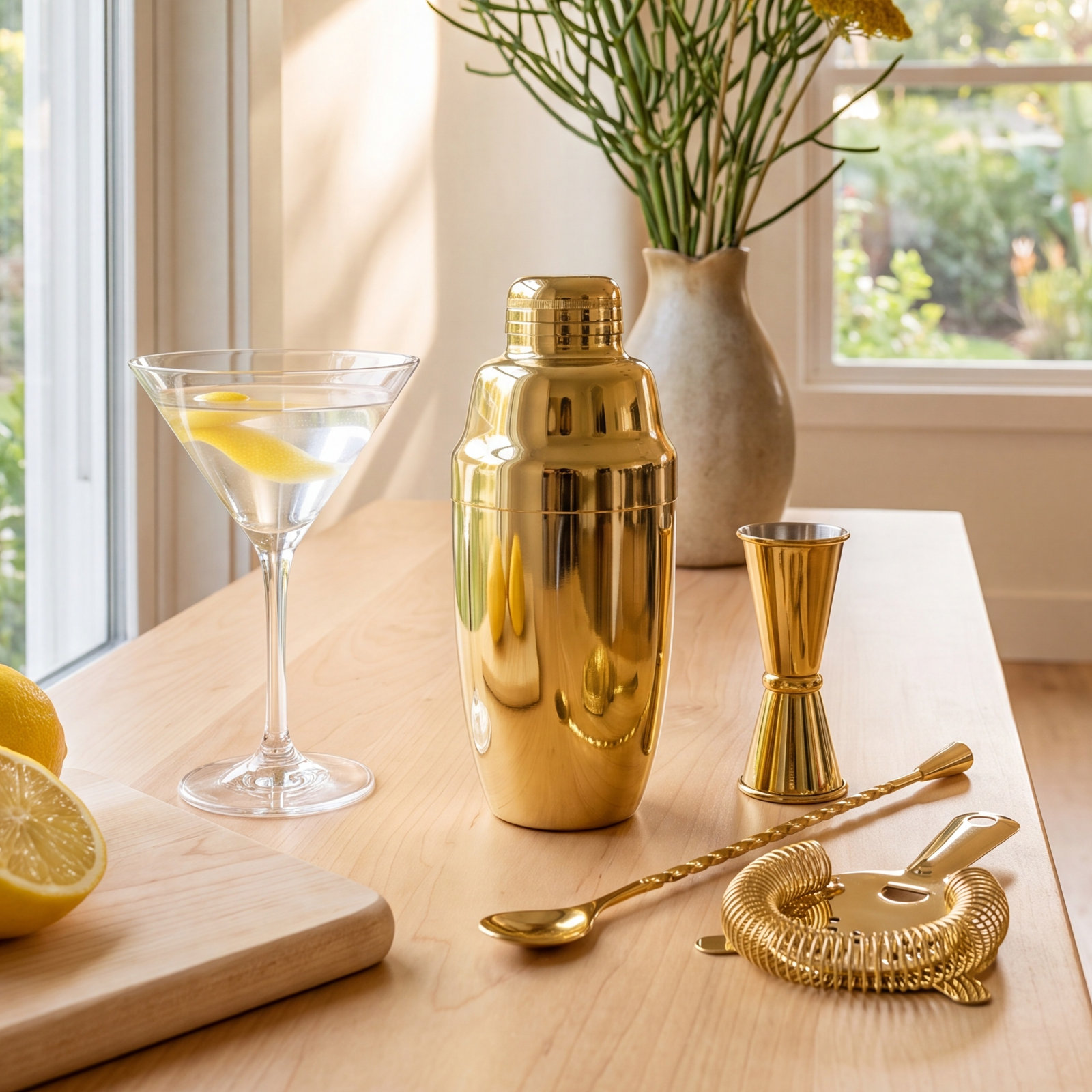 Belmont Stainless Steel Cocktail Shaker, Gold Plated