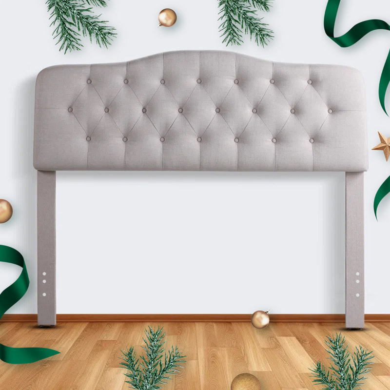 Linen Upholstered Headboard-Modern-Adjustable Height-Button Tufting, Beige, Queen